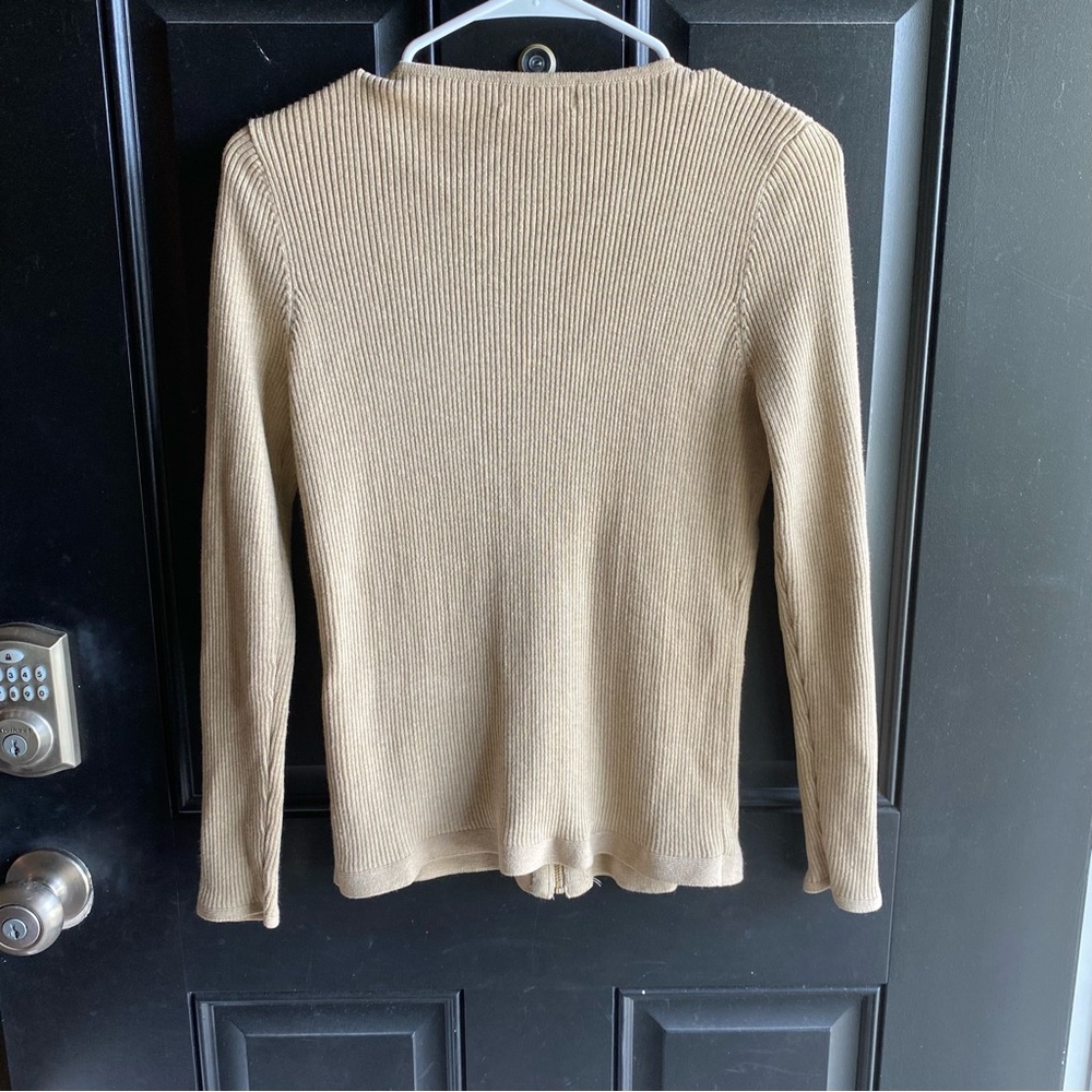 Calvin Klein Tan Ribbed Zip-Front Cardigan - Picture 2 of 8